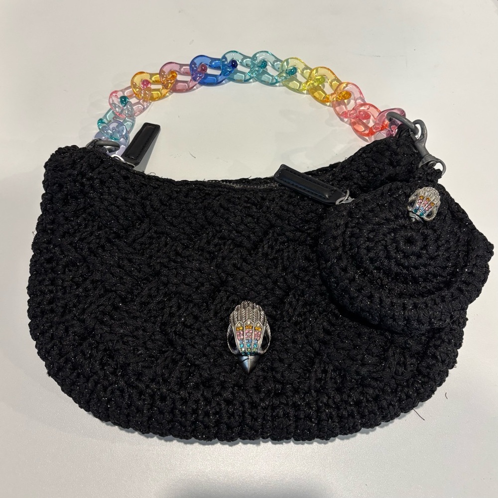 ~glitter black crochet Kurt Geiger shoulder bag with change purse~